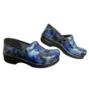 Dansko Professional Shoes Womens Size 40 Blue Black Patent Leather Clogs Comfort